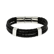 Men's triple black leather bracelet